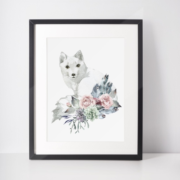 Arctic Fox Watercolor Wall Art Print Poster Illustration Unframed - Picture 4 of 9